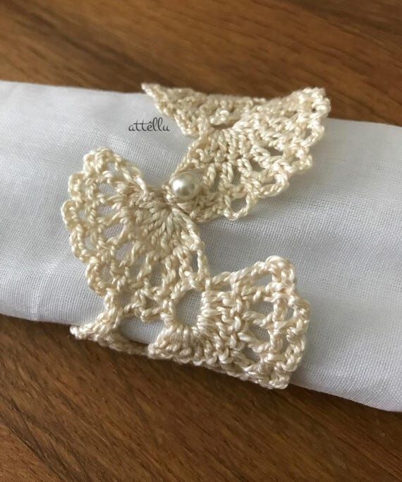 Crochet Napkin Rings with Pearl Accent, Handm...