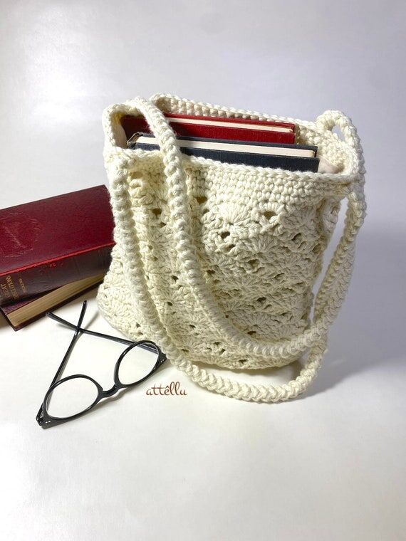 Crochet Shoulder Bag Handmade Boho Tote, Vers...