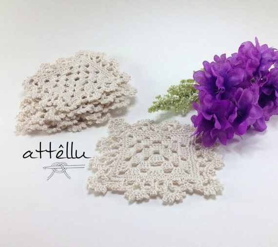 Vintage Coasters, Set of 6 Ecru Victorian Sty...