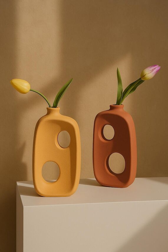 Modern Hollow Circular Ceramic Vase, Donut-Sh...