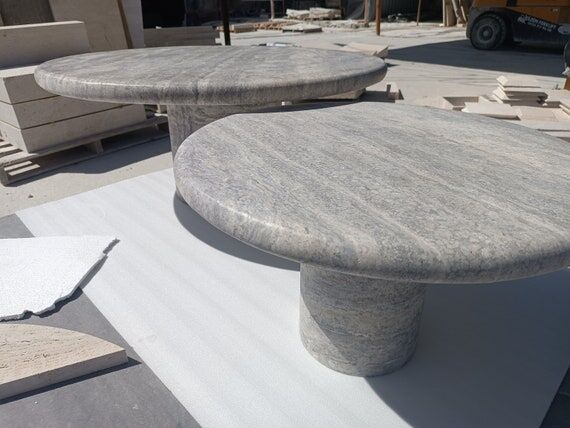 Handmade Silver Travertine Coffee Table Set: ...