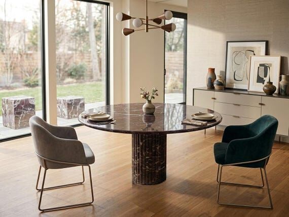 Handcrafted Rosso Levanto Marble Dining Table...
