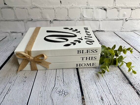 Personalized Faux Wood Book Stack: Bless This...