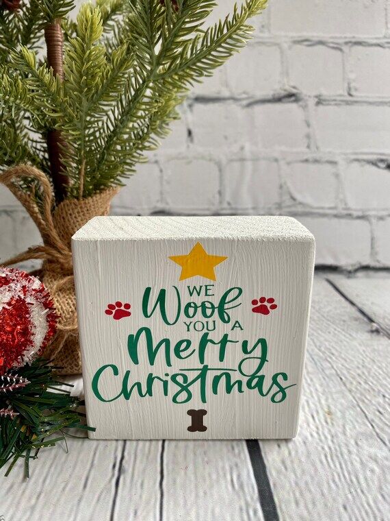 Christmas Dog Wood Block Sign: Tiered Tray De...