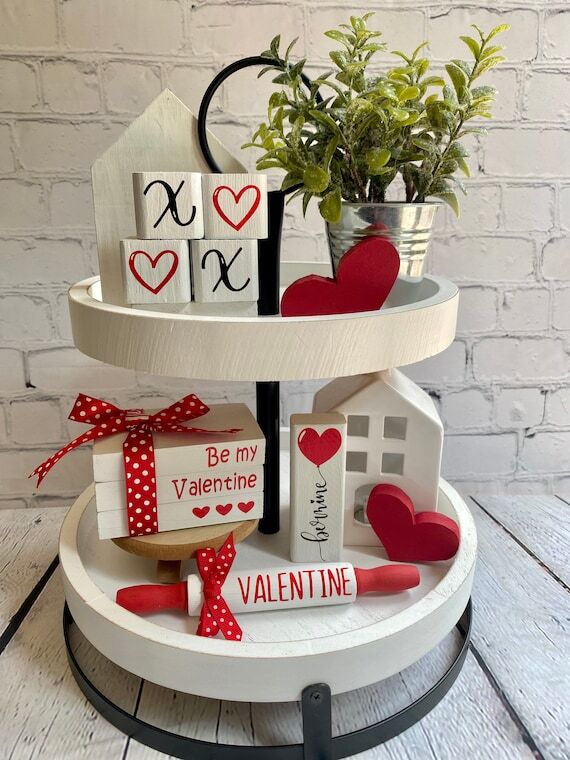 Hand Painted Valentine's Tiered Tray Decor Bu...