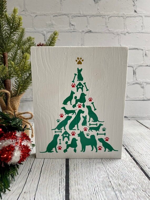 Dog Christmas Tree Wood Sign: Tiered Tray Dec...