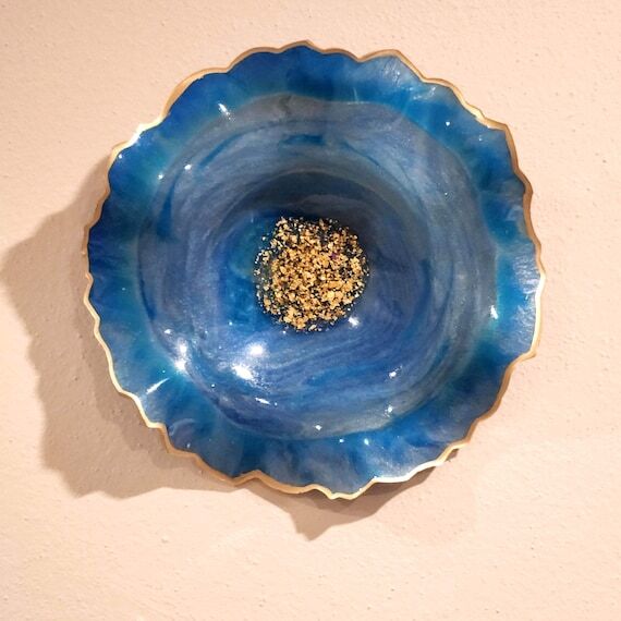 Wavy Blue Resin Bowl, Handmade Ocean Wave Wal...