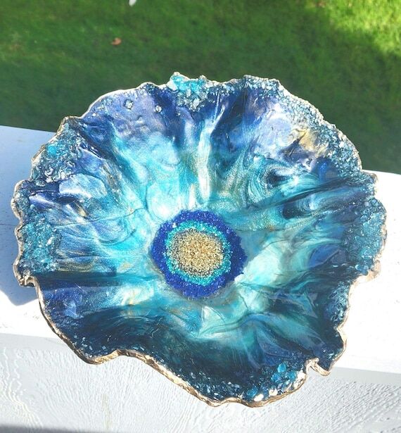Resin Teal Bowl, Handmade Home Decor Table C...