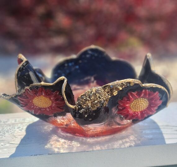 Resin Black and Red Resin Bowl, Handmade Mod...
