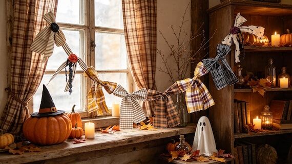 Hand-Sewn Gingham Fabric Bow Garland | Farmho...