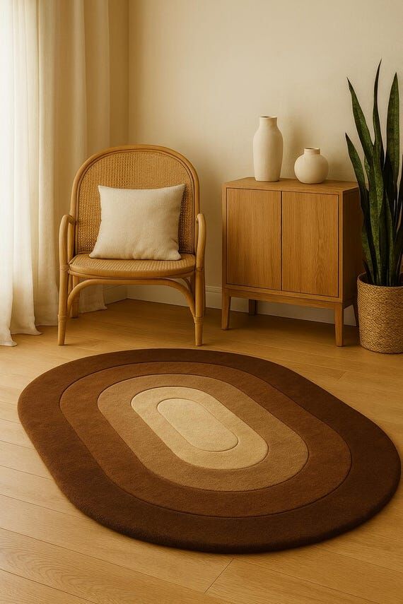 Brown Gradient Oval Retro Rug – Mid-Century...