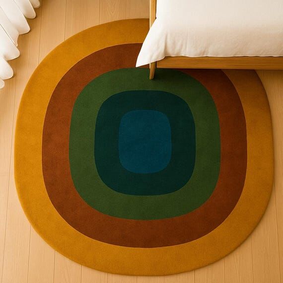 Retro Oval Geometric Rug – Multicolor Mid-C...