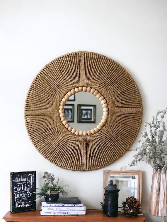 Large Jute Mirror, Jute Wall Hanging Mirror, ...