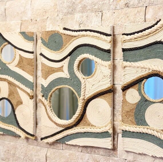 3 Handmade Fiber Art Wall Hangings, Handmade,...