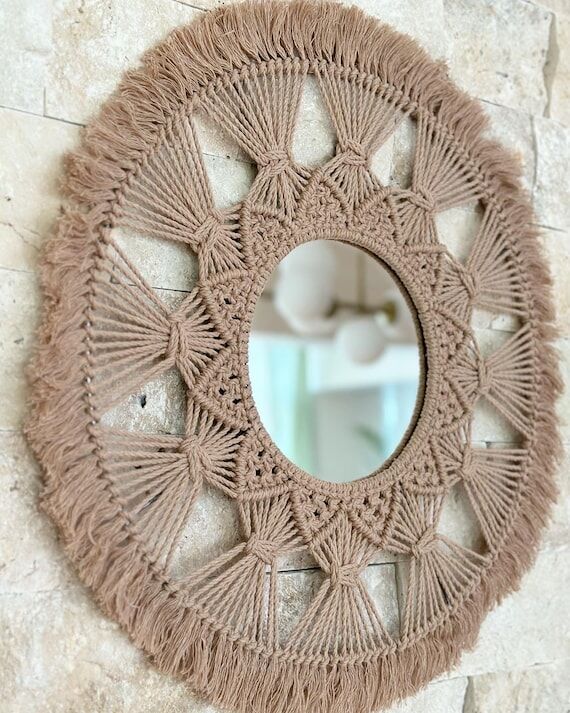 Large Macrame Mirror, Boho Wall Hanging Mirro...