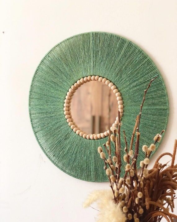 Green Jute Mirror, Jute Wall Hanging Mirror, ...