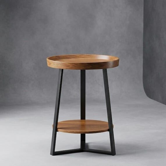 Round Farmhouse End Table | 2 Tier Side Table...