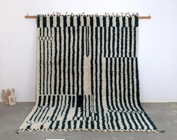 Modern Green Stripes, Handmade Moroccan Beni ...