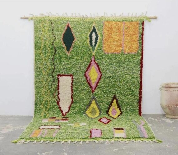 Multicolor Moroccan Rug, Colored Handmade Azi...