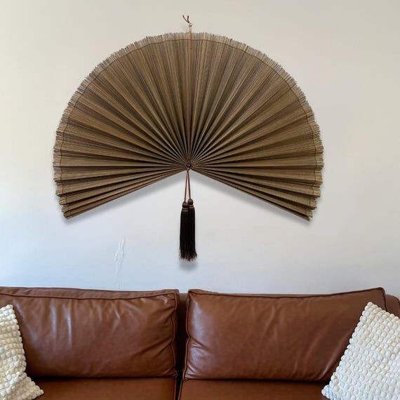 Espresso Brown Bamboo Fan Wall Decor, Boho Li...