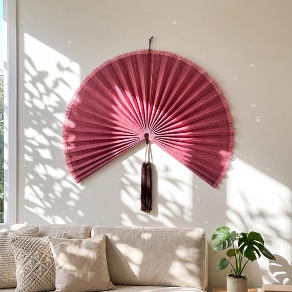 Colorful Bamboo Wall Fan with Tassel, Bedroom...