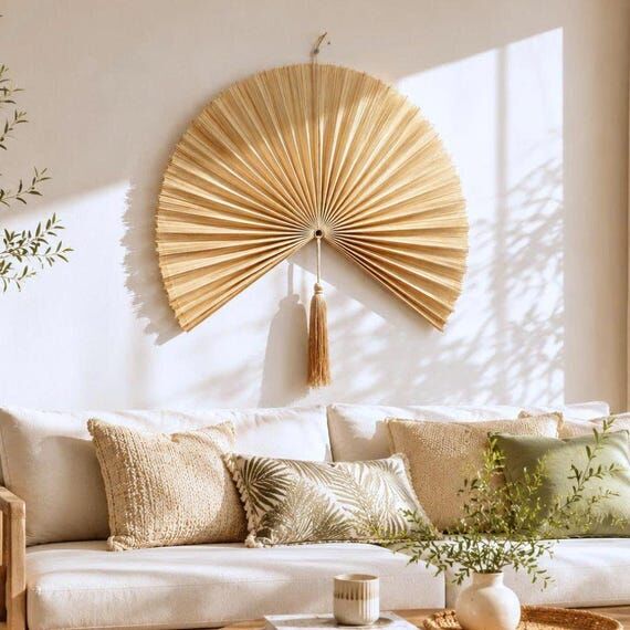 Natural Bamboo Fan Wall Decor with Tassel, We...