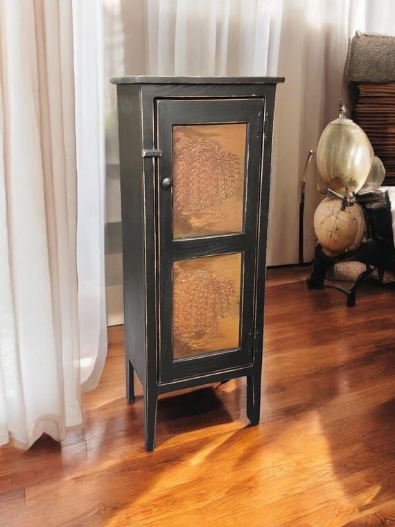 Rustic Narrow Cabinet - Primitive Tin Door Cu...