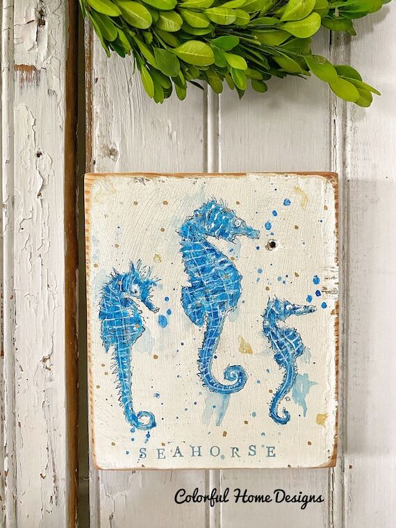 Seahorse Wall Plaque, Watercolor Beach House ...