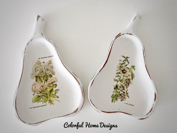Vintage Hand-Painted Wood Pear Trinket Dishes...