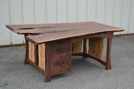Live Edge Walnut Wood Reception Desk for Offi...
