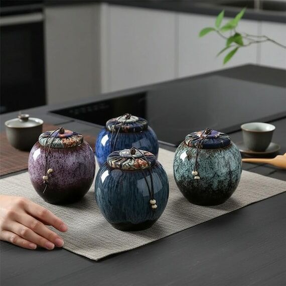 Set of 4 Handmade Ceramic Tea Caddy | Airtigh...