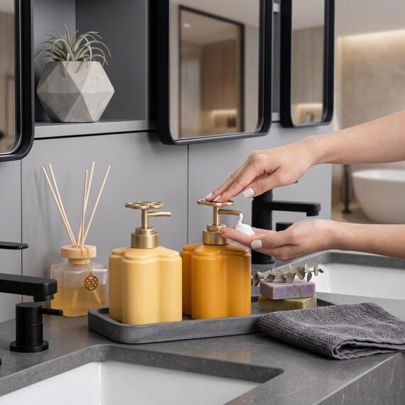 Orange Floral Ceramic Soap Dispenser | Handma...