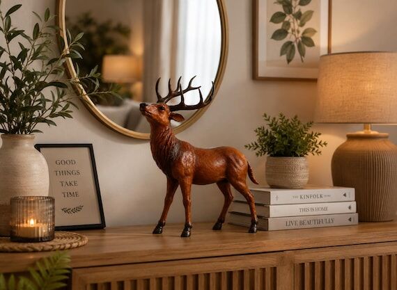 Wooden Deer Statue, Rustic Woodland Animal Sc...
