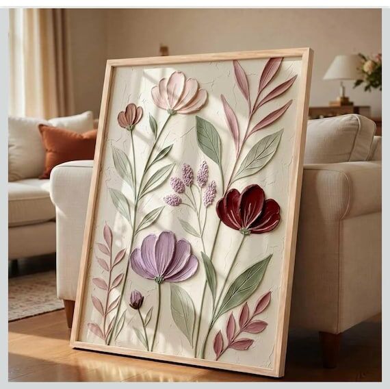 Handmade Textured Floral Wall Art | 3D Flower...