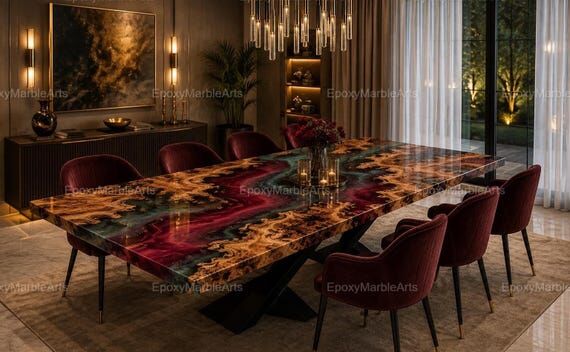 Epoxy Resin Dining Table Live Edge Wood Table...