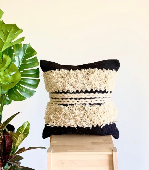 Handwoven Decorative Boho Throw Pillow, Whit...