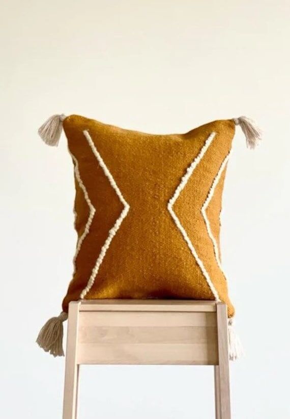 Handwoven Decorative Boho Throw Pillow, Yello...
