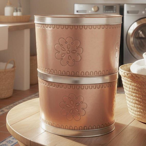 Rustic Mexican Tin Waste Basket, Bathroom Tra...
