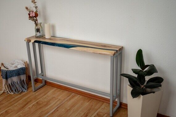Live Edge Epoxy Console Table, Tall Narrow En...