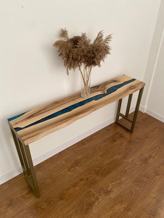 walnut media tv console, wood epoxy resin con...