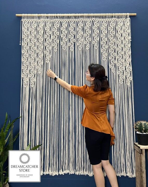 Hand-Woven Macrame Curtain: Large Door Decora...