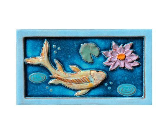 Handmade Ceramic Koi and Flower Tile...