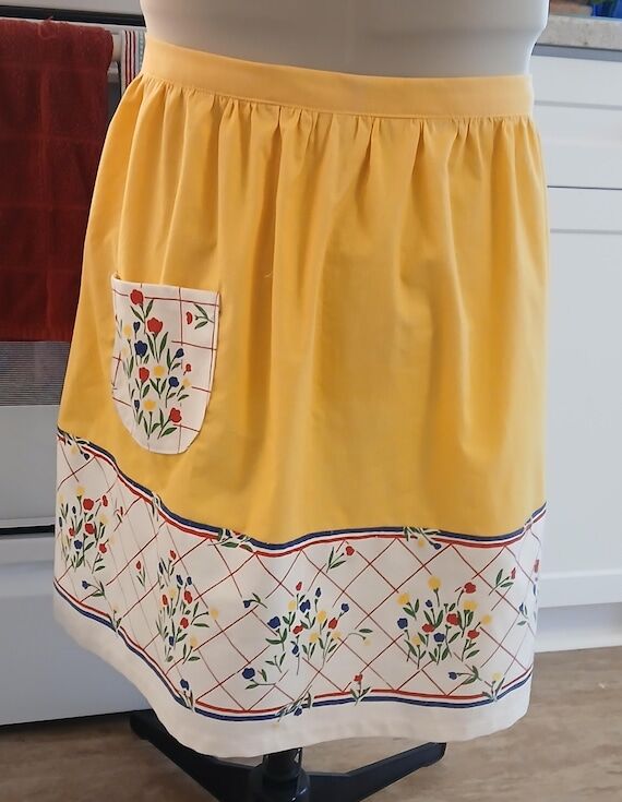 Upcycled Apron with Vintage Fabric, Yellow Ha...