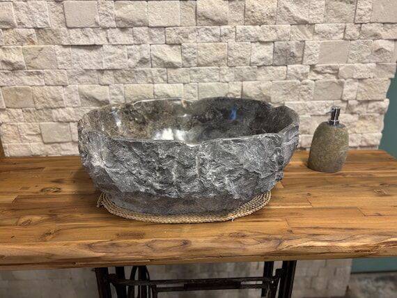 Handmade Grey Marble Sink | Natural Stone Was...