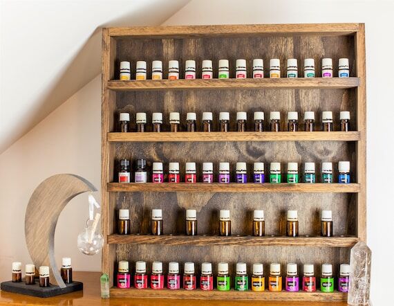 Large Essential Oil Shelf | Rustic Solid Wood...