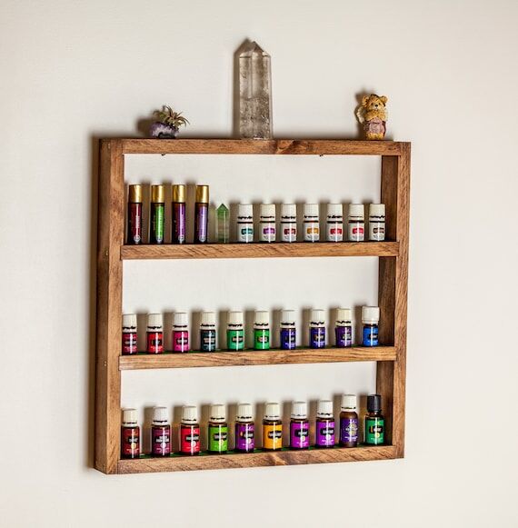 Handmade Essential Oil Shelf, Large Rustic Wo...
