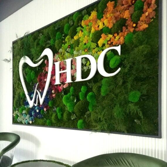 Custom Moss Logo Sign: Natural Wood Office Wa...