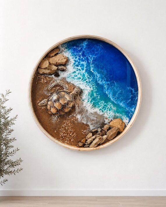 Ocean Resin Wall Art, 3D Sea Turtle, Handmade...