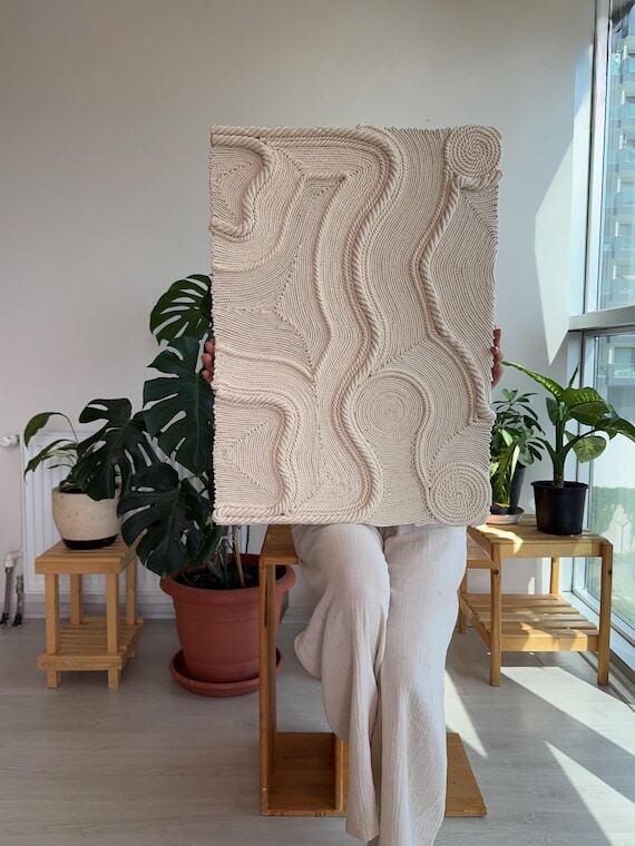 Handmade Fiber Art Wall Hanging, Rope Wall Ar...