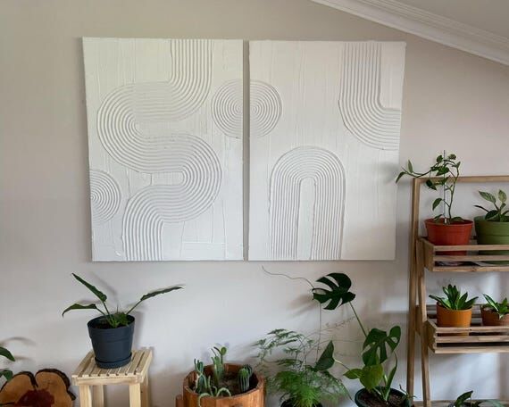 Set of 2 Textured Wall Art, Plaster Wall Art,...